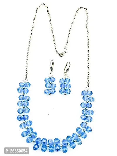 Blue Crystal Beads Necklace Set For Women and Girls