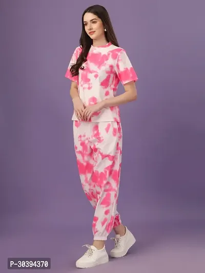 Elegant Pink Cotton Blend Printed Night Suits For Women-thumb2