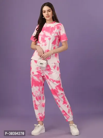 Elegant Pink Cotton Blend Printed Night Suits For Women-thumb0