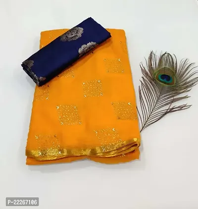 Stylish Yellow  Chiffon Saree with Blouse Piece for Women-thumb0