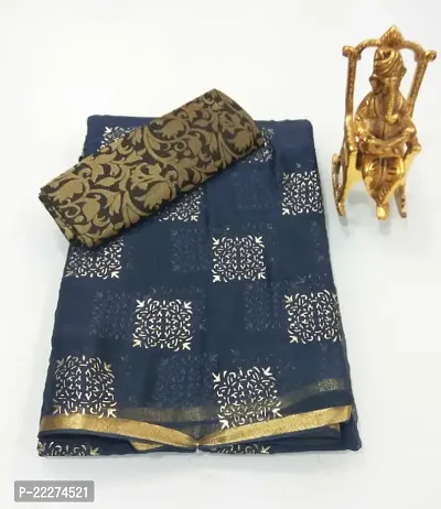 Fancy Chiffon Saree with Blouse Piece for Women-thumb0