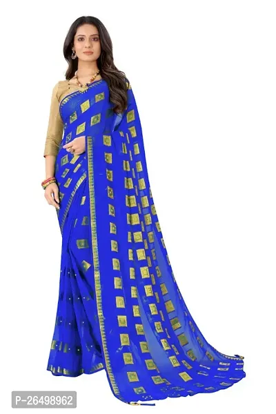 Womens Party Wear Woven Zari Work Pure Chiffon Saree With Blouse