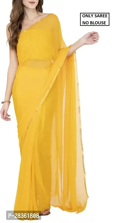 Elegant Yellow Party Wear Zari Border Chiffon Saree without Blouse-thumb0