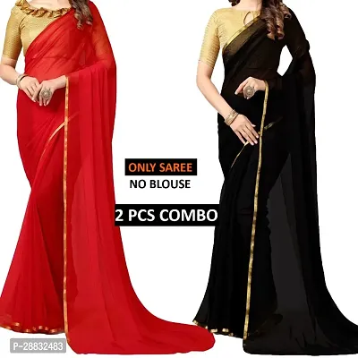 Classic Chiffon Solid Saree without Blouse, 2pcs-thumb0