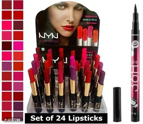N.Y.N Matte Lipstick Set Of 24 With 1 Eyeliner 36 Hrs