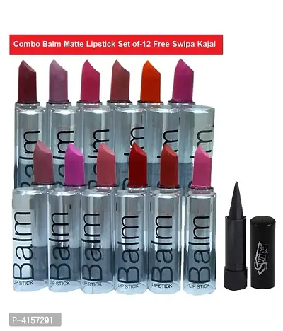 ADS Combo Balm Matte Lipstick (Multicolour) Set Of 12 With Free Kajal-thumb0