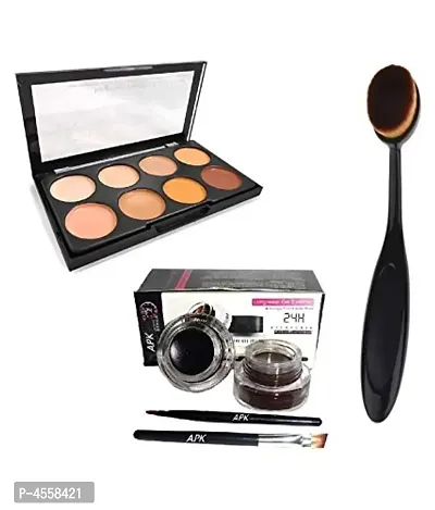 Professional Concealer, Contour And Highlighter With Makeup Oval Brushes  Black Brown Eyeliner