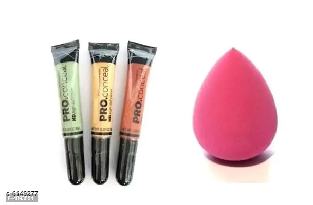 L.A Girl Pro Concealer Set Of 3 Orange, Green, Yellow Corrector With Face Makeup Sponge