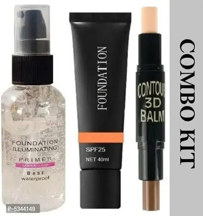 Glowy Makeup Combo Of Face Base Primer, Foundation  2In1 3D Contour Stick