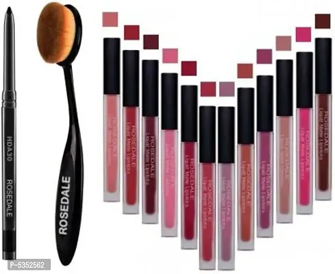 Smudge Proof Makeup Kajal And Professional Oval Makeup Foundation And Concealer Brush And The Set of 12 Edition Liquid Matte Lipstick