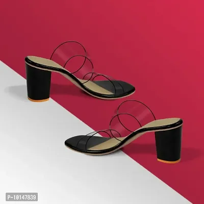 Womens  Girls Transparent (Clear) Chunky-High Heel Sandals-thumb0