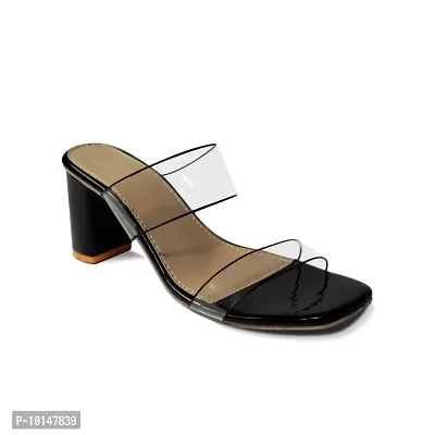 Womens  Girls Transparent (Clear) Chunky-High Heel Sandals-thumb2