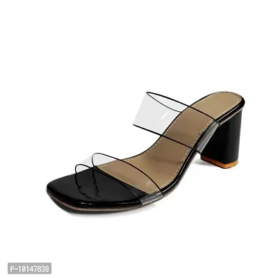 Womens  Girls Transparent (Clear) Chunky-High Heel Sandals-thumb3