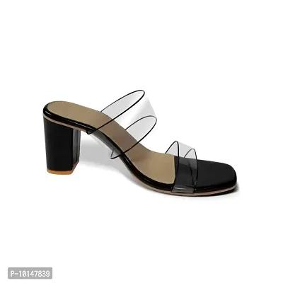 Womens  Girls Transparent (Clear) Chunky-High Heel Sandals-thumb5