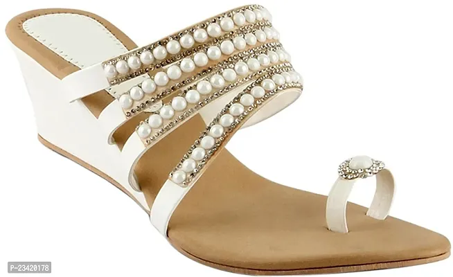 Stylish White Synthetic Embellished Sandals for Women