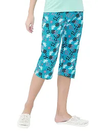 Stylish Blue Cotton Printed Night Capris For Women-thumb1