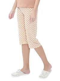 Stylish Brown Cotton Printed Night Capris For Women-thumb1