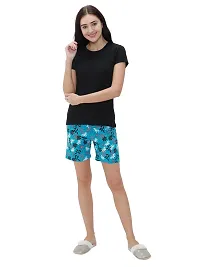 Stunning Blue Cotton Printed Lounge Shorts For Women-thumb4