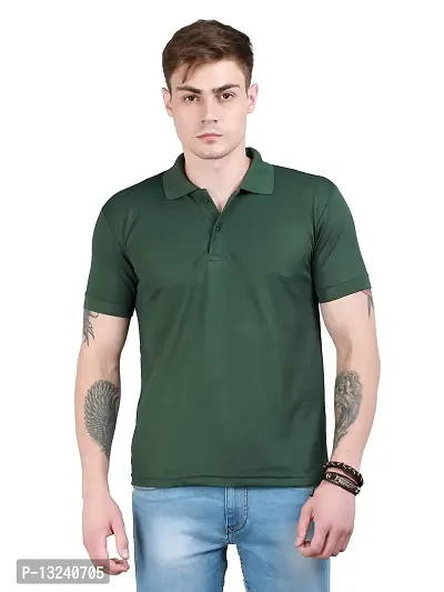 OZIO Men's Cotton Regular Fit Solid Polo Neck T-Shirt Green-thumb0