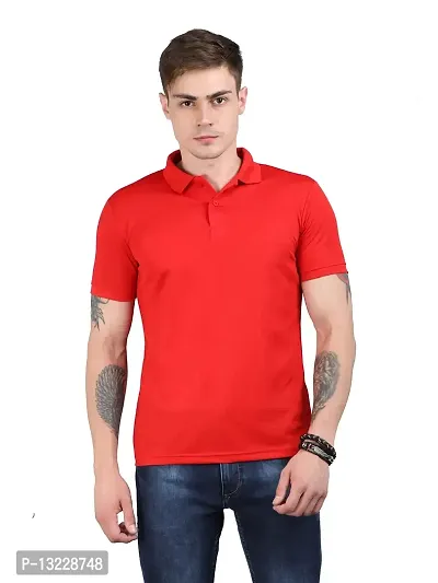 OZIO Men's Cotton Regular Fit Solid Polo Neck T-Shirt Red