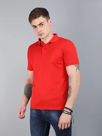 OZIO Men's Cotton Regular Fit Solid Polo Neck T-Shirt Red-thumb3