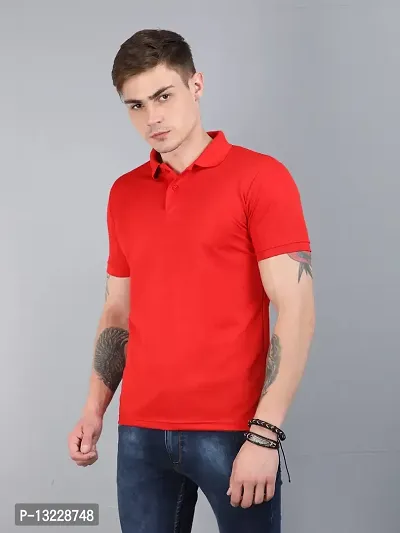 OZIO Men's Cotton Regular Fit Solid Polo Neck T-Shirt Red-thumb4