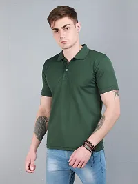 OZIO Men's Cotton Regular Fit Solid Polo Neck T-Shirt Green-thumb3