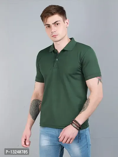 OZIO Men's Cotton Regular Fit Solid Polo Neck T-Shirt Green-thumb4