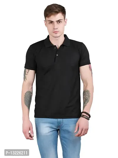 OZIO Men's Cotton Regular Fit Solid Polo Neck T-Shirt Black