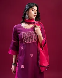 Stylish Rayon Pink Embellished Kurta, Bottom And Dupatta Set For Women-thumb3