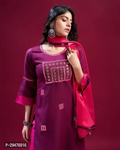 Stylish Rayon Pink Embellished Kurta, Bottom And Dupatta Set For Women-thumb4