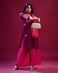 Stylish Rayon Pink Embellished Kurta, Bottom And Dupatta Set For Women-thumb2