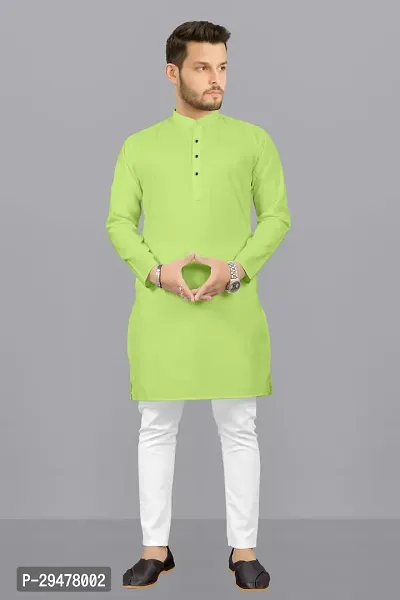 Reliable Green Cotton Blend Solid Kurta With Pyjama For Men-thumb0