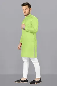 Reliable Green Cotton Blend Solid Kurta With Pyjama For Men-thumb3