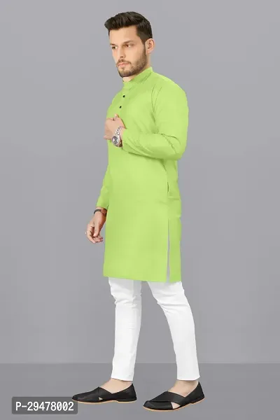 Reliable Green Cotton Blend Solid Kurta With Pyjama For Men-thumb4