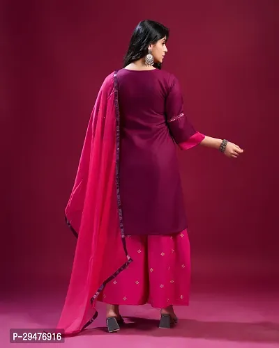 Stylish Rayon Pink Embellished Kurta, Bottom And Dupatta Set For Women-thumb2