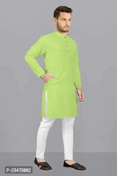 Reliable Green Cotton Blend Solid Kurta With Pyjama For Men-thumb3