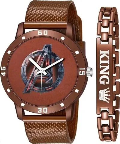 Trendy Synthetic Leather Analog Watch with Bracelet