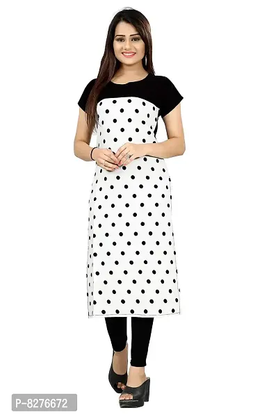 BLANCORA Women's Crepe Polka Dots Short Sleeve Straight Stylish Kurti-thumb0