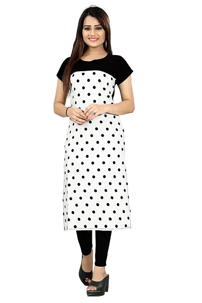 BLANCORA Women's Crepe Polka Dots Short Sleeve Straight Stylish Kurti