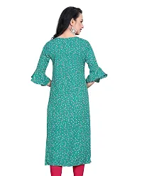 BLANCORA Women's Crepe Printed Bell Sleeve Keyhole Neck Straight Kurta-thumb3