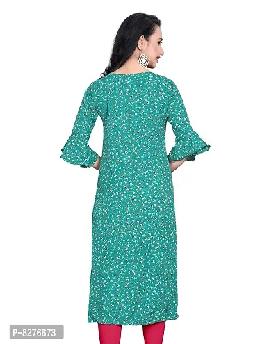 BLANCORA Women's Crepe Printed Bell Sleeve Keyhole Neck Straight Kurta-thumb4