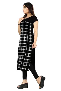 BLANCORA Women's Crepe Checkered Printed Short Sleeve Straight Trendy Kurti-thumb1