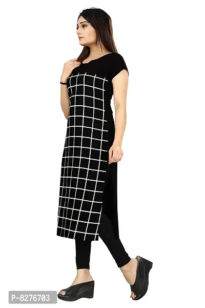 BLANCORA Women's Crepe Checkered Printed Short Sleeve Straight Trendy Kurti-thumb2