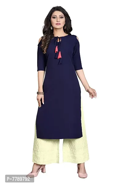 Glance Designs Women's Crepe Solid Cold Shoulder Keyhole Tie Knot Neck Straight Kurta