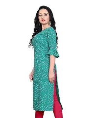 BLANCORA Women's Crepe Printed Bell Sleeve Keyhole Neck Straight Kurta-thumb2