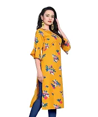 BLANCORA Women's Crepe Printed Bell Sleeve Keyhole Neck Straight Kurta-thumb1