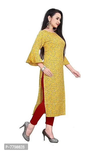 Glance Designs Women's Crepe Printed Bell Sleeve Keyhole Neck Straight Kurta-thumb2