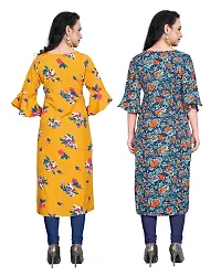 BLANCORA Women's Crepe Printed Bell Sleeve Keyhole Neck Straight Kurta Combo(Pack of 2)-thumb1