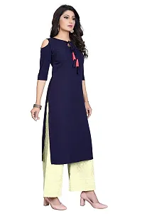 Glance Designs Women's Crepe Solid Cold Shoulder Keyhole Tie Knot Neck Straight Kurta-thumb1